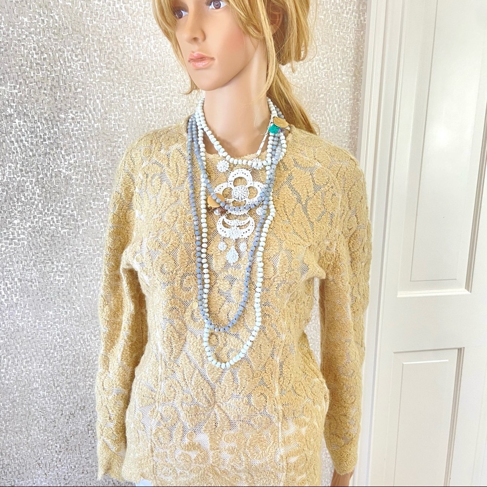 Alberta Ferretti  beige wool raw edge top S